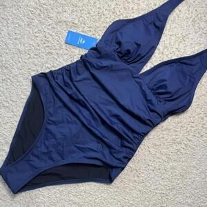 CupShe Navy Blue Slim & Sculpt Lined One Piece Halter Swimsuit SMALL NWT